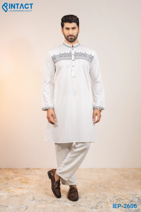 Premium White Embroidered Panjabi